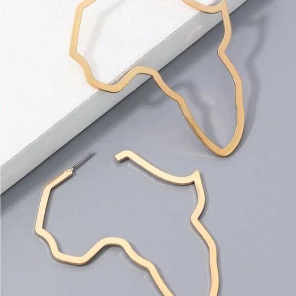 Gold Africa Map Hoop Earrings - Picture 2 of 6